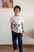 Boys Summer pjs set White t-shirt Sheep + Dark Blue Pants
